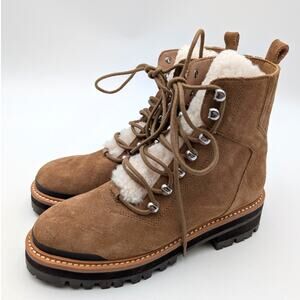 Marc Fisher Izzie Genuine Shearling Lug Sole Boots Brown Suede Size US6M EU36.5